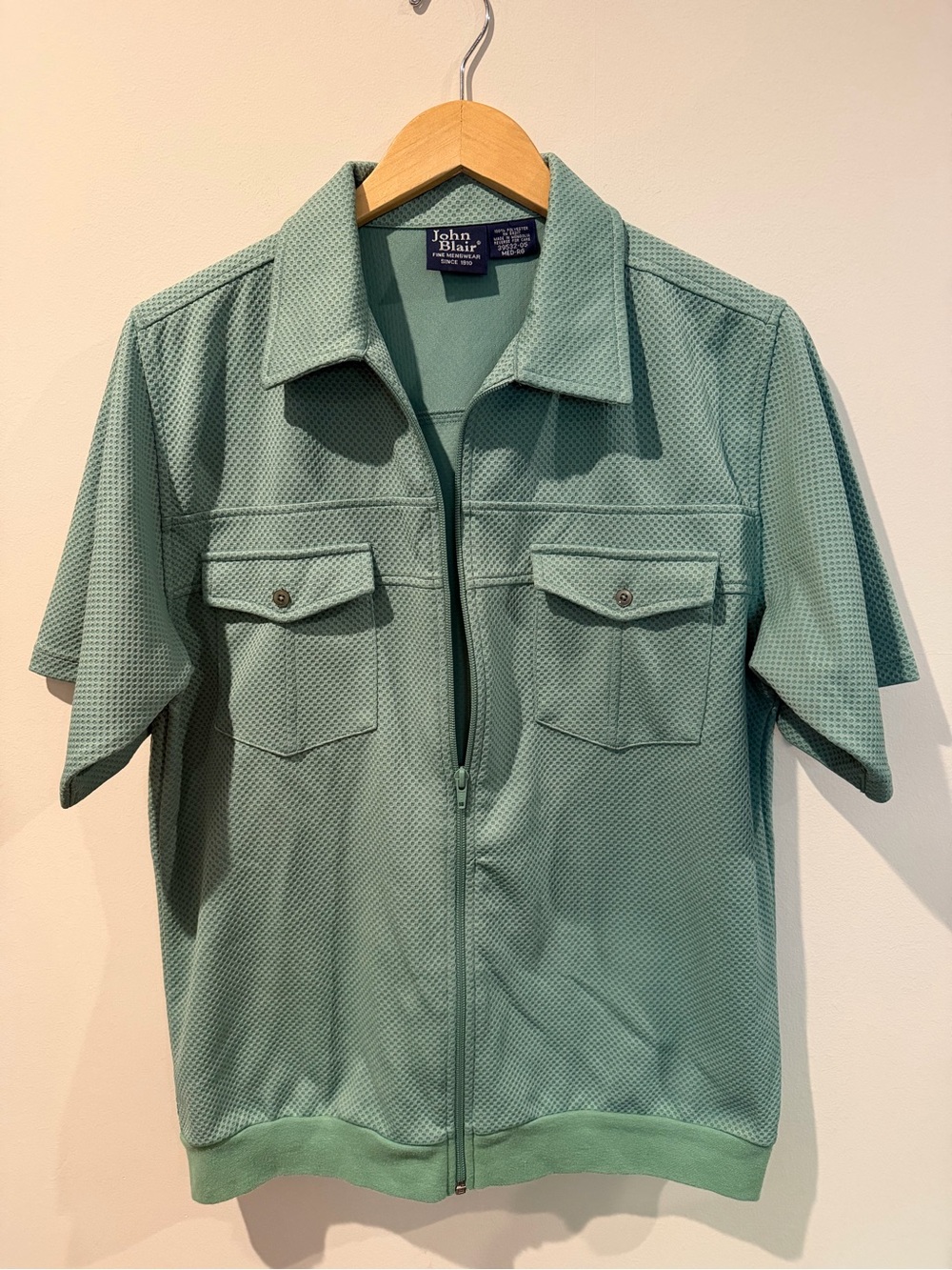 Vintage John Blair Men's Short-Sleeve Zip Shirt Jacket in Sage Green